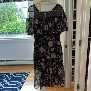 NWT beautiful BB Dakota Black Floral Midi ruffled Dress